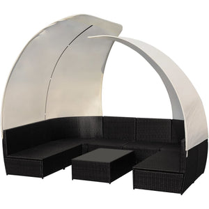 vidaXL 9-piece Garden Lounge Set with Sun Canopies Poly Rattan Black