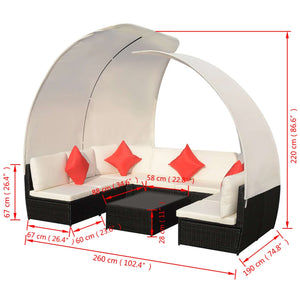 vidaXL 9-piece Garden Lounge Set with Sun Canopies Poly Rattan Black