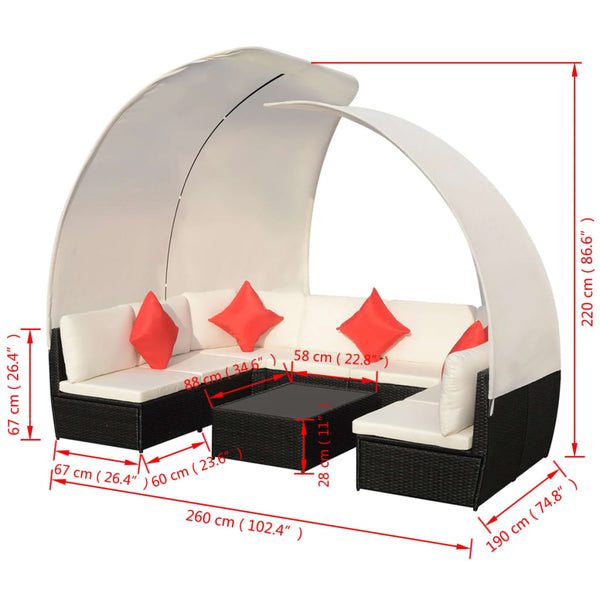 vidaXL 9-piece Garden Lounge Set with Sun Canopies Poly Rattan Black