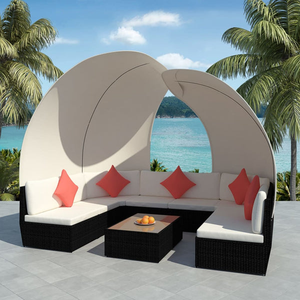 vidaXL 9-piece Garden Lounge Set with Sun Canopies Poly Rattan Black