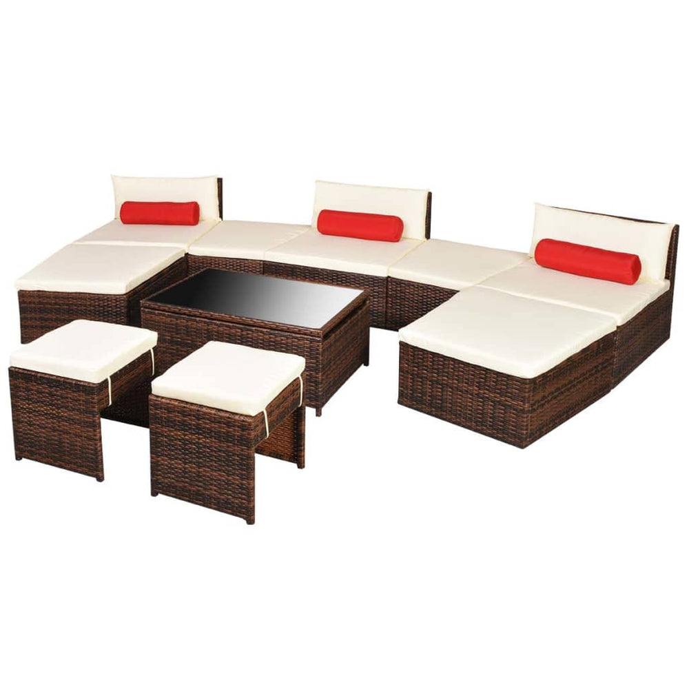 vidaXL 10-Piece Garden Lounge Set with Cushions Poly Rattan Brown