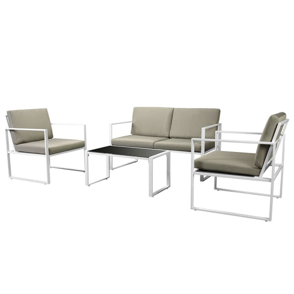 vidaXL 4-Piece Garden Lounge Set with Cushions Steel White