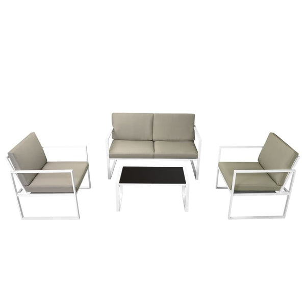 vidaXL 4-Piece Garden Lounge Set with Cushions Steel White