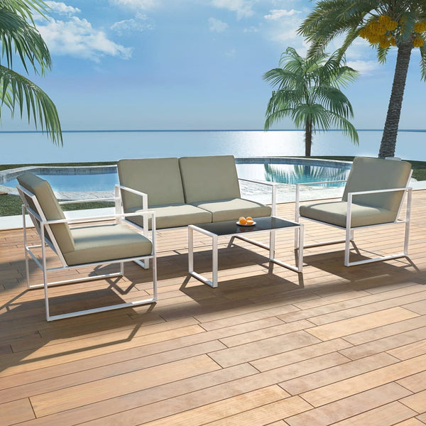 vidaXL 4-Piece Garden Lounge Set with Cushions Steel White