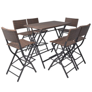 vidaXL 7-Piece Folding Outdoor Dining Set Steel Poly Rattan Brown