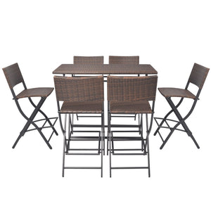 vidaXL 7-Piece Folding Outdoor Dining Set Steel Poly Rattan Brown