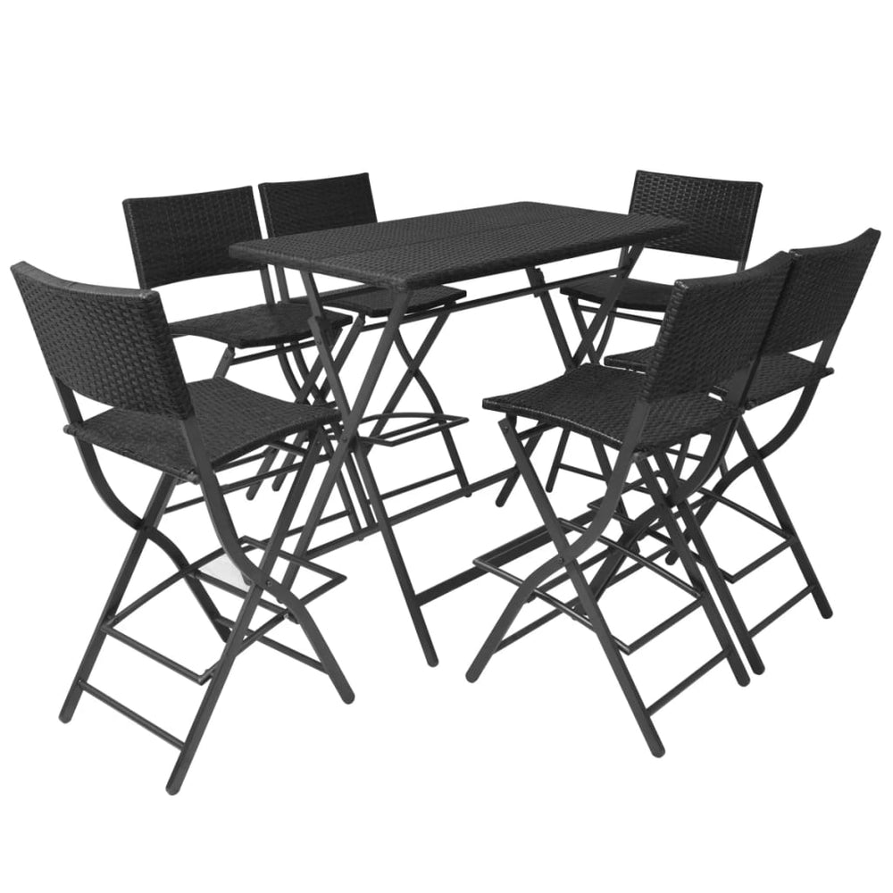 vidaXL 7-Piece Outdoor Dining Set Foldable Steel Poly Rattan Black