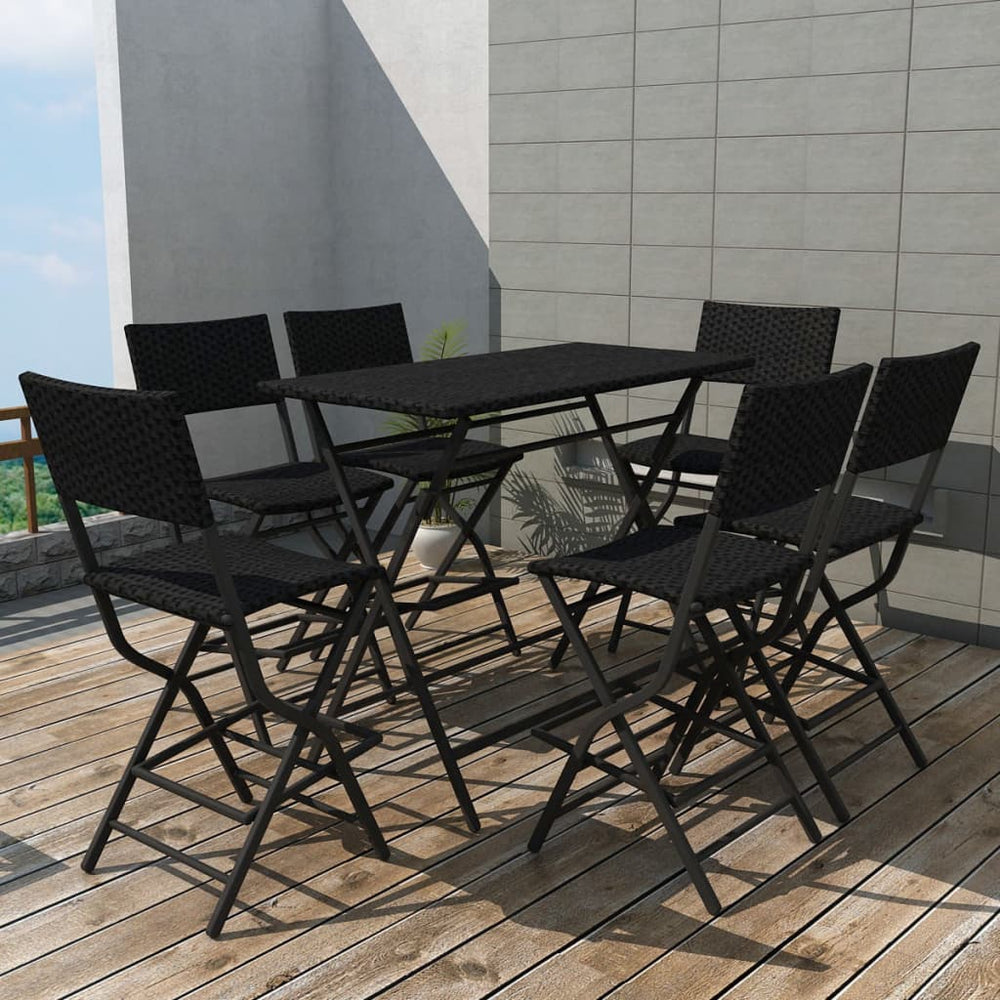 vidaXL 7-Piece Outdoor Dining Set Foldable Steel Poly Rattan Black