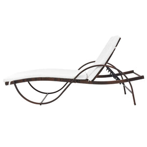 vidaXL Sun Lounger with Cushion & Table Poly Rattan Brown