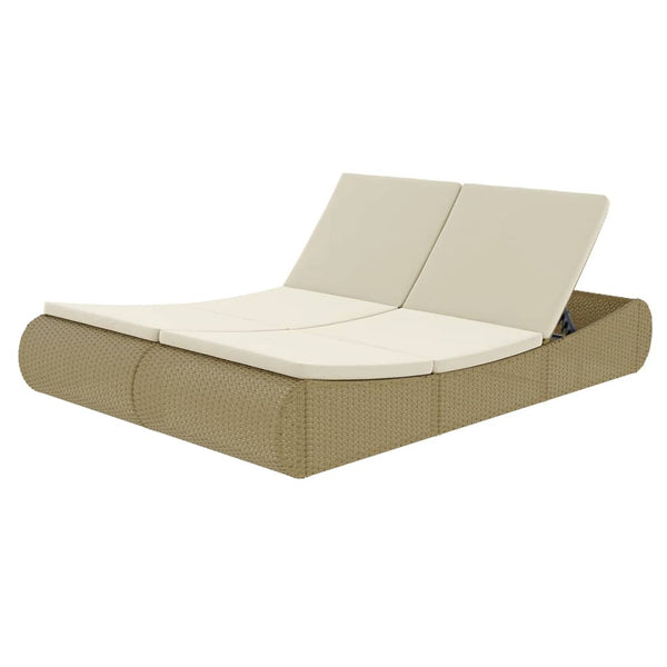 vidaXL Outdoor Poly Rattan Sun Lounger Beige