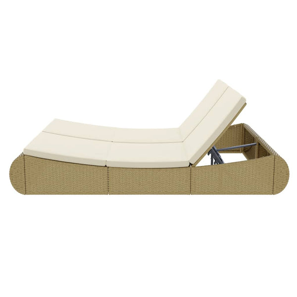 vidaXL Outdoor Poly Rattan Sun Lounger Beige