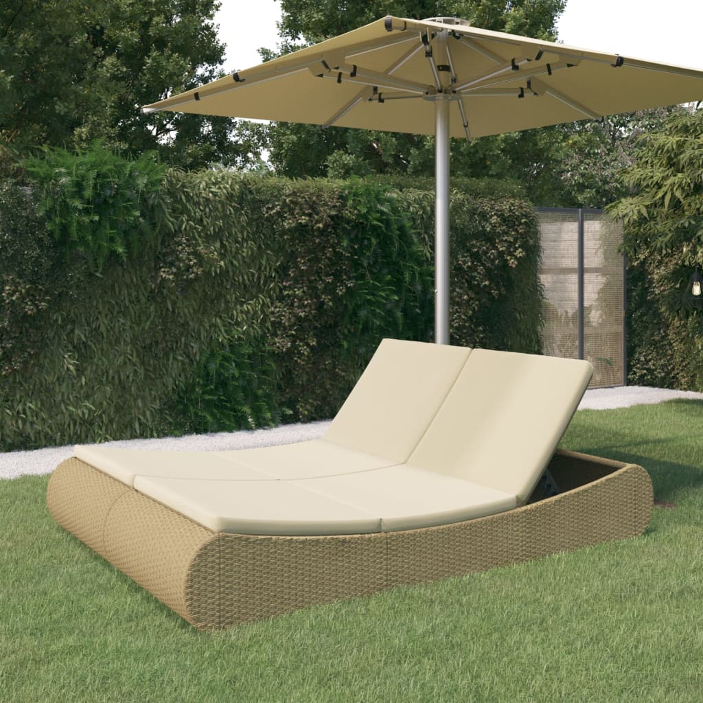 vidaXL Outdoor Poly Rattan Sun Lounger Beige