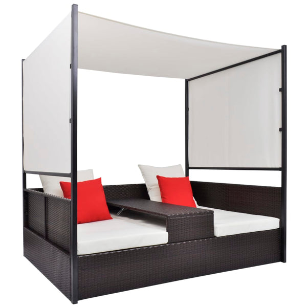 vidaXL Garden Daybed with Canopy Brown 190x130 cm Poly Rattan