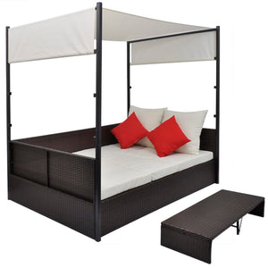 vidaXL Garden Daybed with Canopy Brown 190x130 cm Poly Rattan