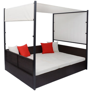 vidaXL Garden Daybed with Canopy Brown 190x130 cm Poly Rattan