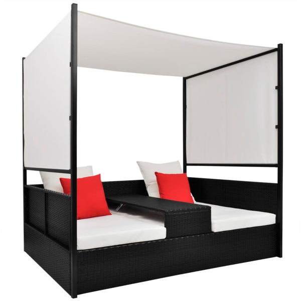 vidaXL Garden Daybed with Canopy Black 190x130 cm Poly Rattan