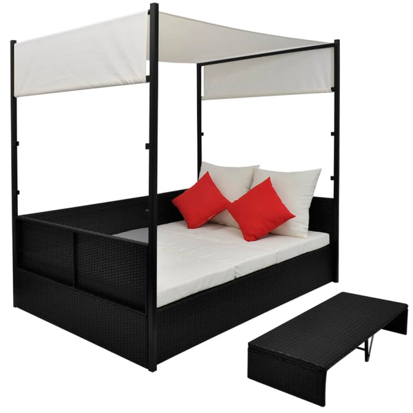 vidaXL Garden Daybed with Canopy Black 190x130 cm Poly Rattan