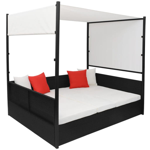 vidaXL Garden Daybed with Canopy Black 190x130 cm Poly Rattan
