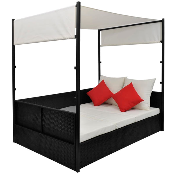 vidaXL Garden Daybed with Canopy Black 190x130 cm Poly Rattan