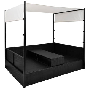 vidaXL Garden Daybed with Canopy Black 190x130 cm Poly Rattan