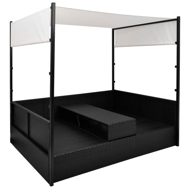 vidaXL Garden Daybed with Canopy Black 190x130 cm Poly Rattan
