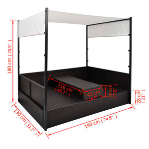 vidaXL Garden Daybed with Canopy Black 190x130 cm Poly Rattan