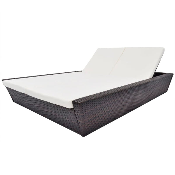 vidaXL Outdoor Lounge Bed with Cushions Poly Rattan Brown