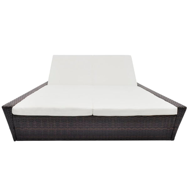 vidaXL Outdoor Lounge Bed with Cushions Poly Rattan Brown