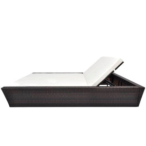vidaXL Outdoor Lounge Bed with Cushions Poly Rattan Brown