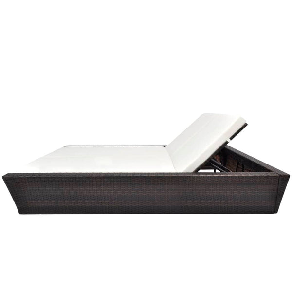 vidaXL Outdoor Lounge Bed with Cushions Poly Rattan Brown