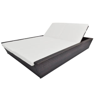 vidaXL Outdoor Lounge Bed with Cushions Poly Rattan Brown