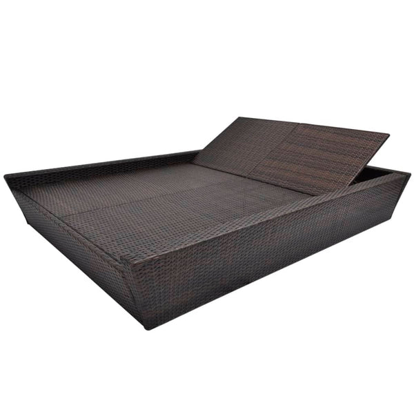 vidaXL Outdoor Lounge Bed with Cushions Poly Rattan Brown