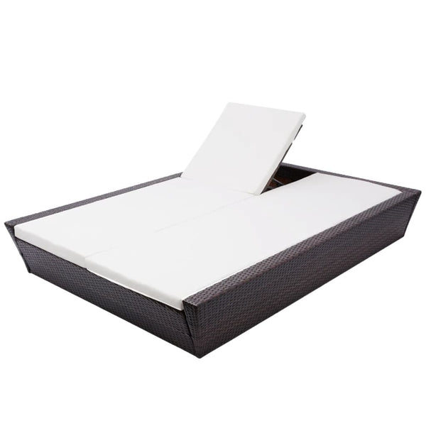 vidaXL Outdoor Lounge Bed with Cushions Poly Rattan Brown