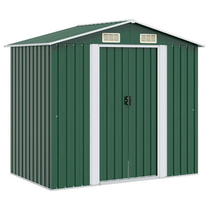 vidaXL Garden Shed Green Metal 204 x 132 x 186 cm