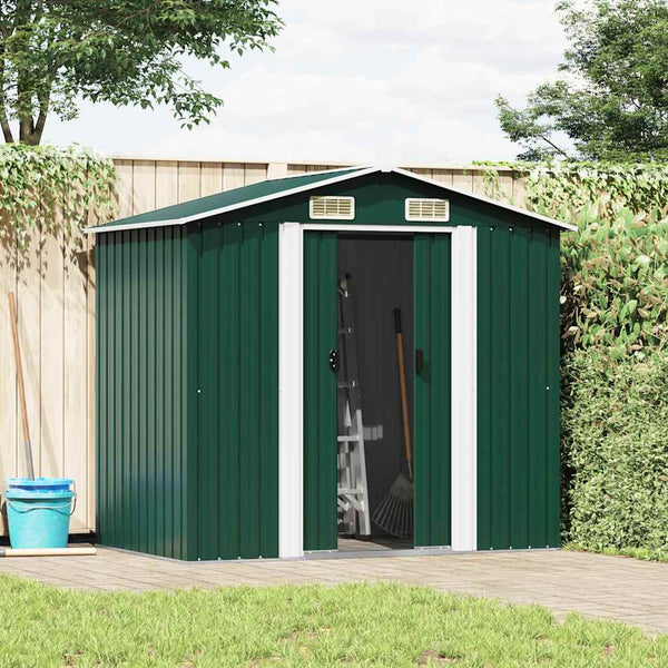 vidaXL Garden Shed Green Metal 204 x 132 x 186 cm