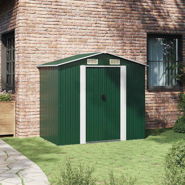 vidaXL Garden Shed Green Metal 204 x 132 x 186 cm