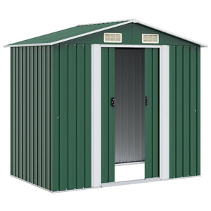 vidaXL Garden Shed Green Metal 204 x 132 x 186 cm