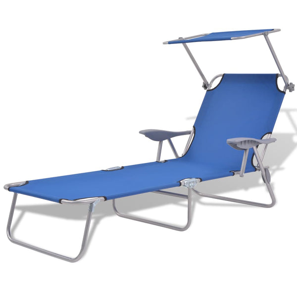 vidaXL Sun Lounger with Sunshade Steel Blue