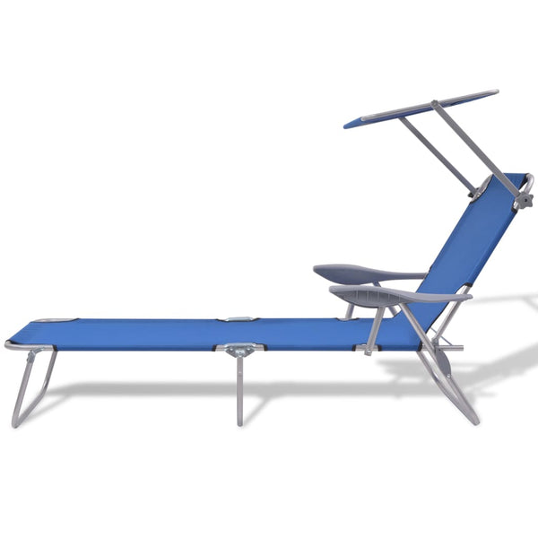 vidaXL Sun Lounger with Sunshade Steel Blue