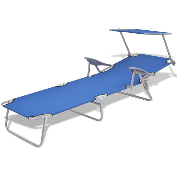 vidaXL Sun Lounger with Sunshade Steel Blue