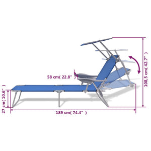 vidaXL Sun Lounger with Sunshade Steel Blue