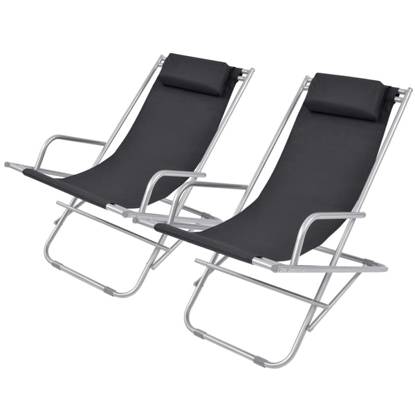 vidaXL Sun Loungers 2 pcs Steel Black
