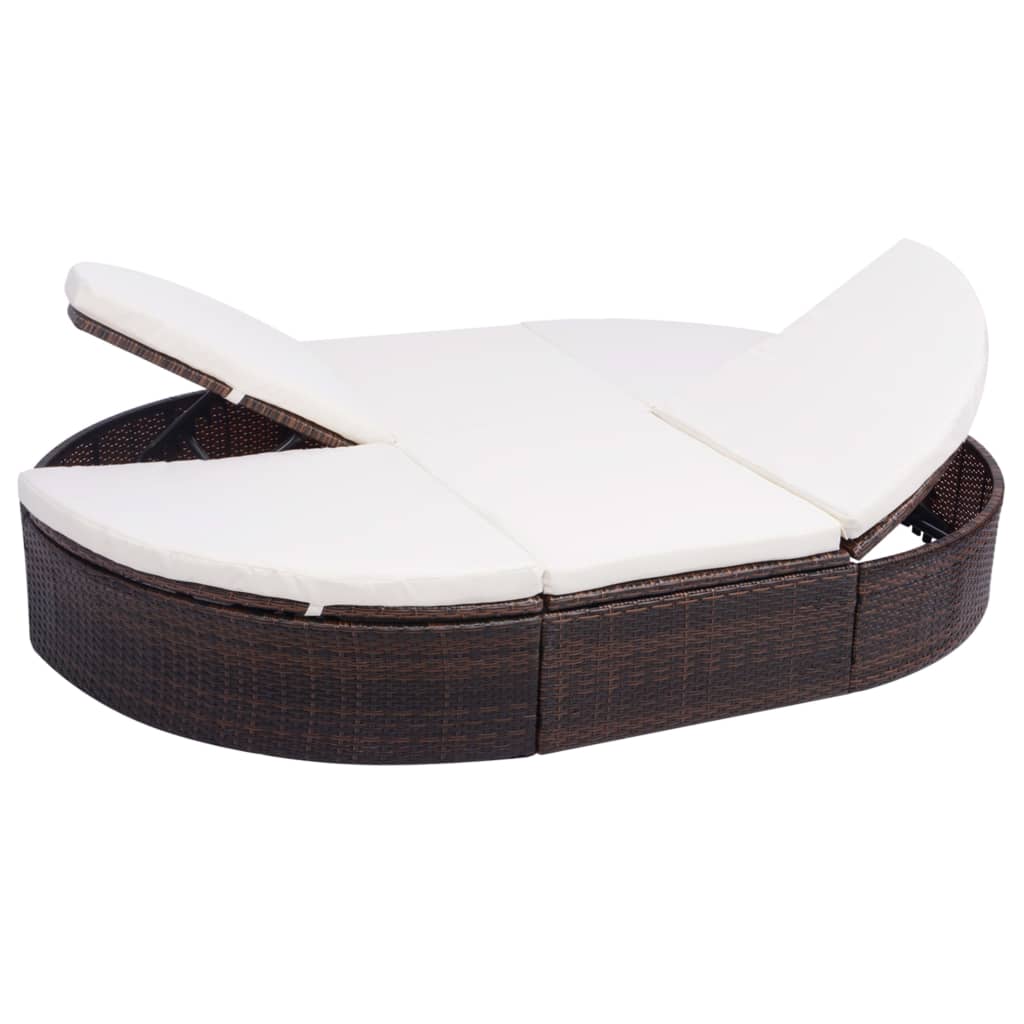 vidaXL Outdoor Rattan Lounge Bed with Cushions Brown