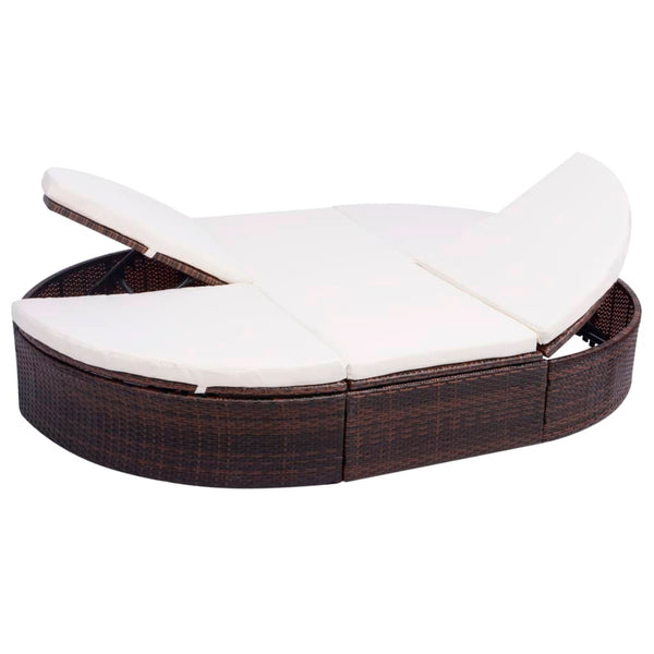 vidaXL Outdoor Rattan Lounge Bed with Cushions Brown