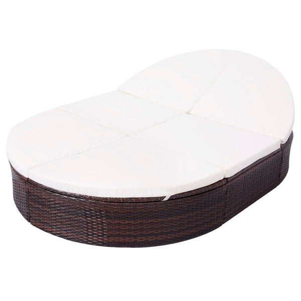 vidaXL Outdoor Rattan Lounge Bed with Cushions Brown
