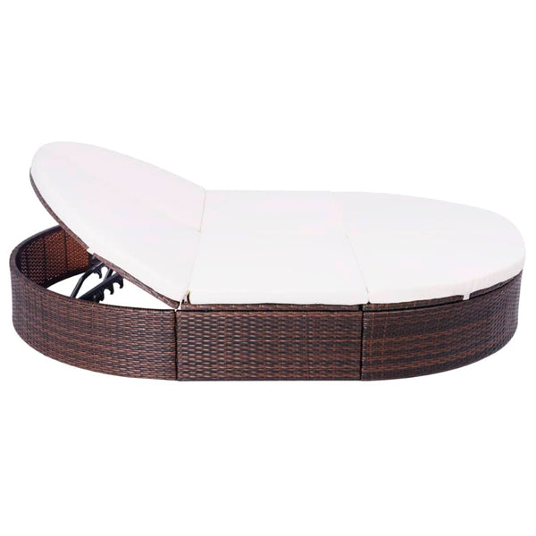 vidaXL Outdoor Rattan Lounge Bed with Cushions Brown
