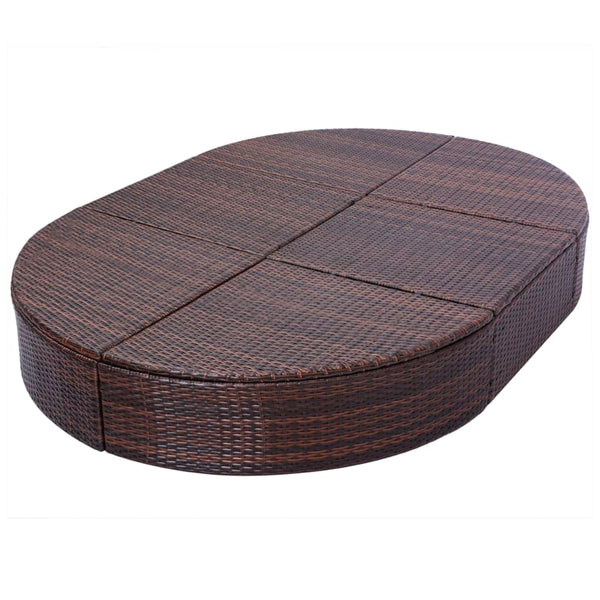 vidaXL Outdoor Rattan Lounge Bed with Cushions Brown