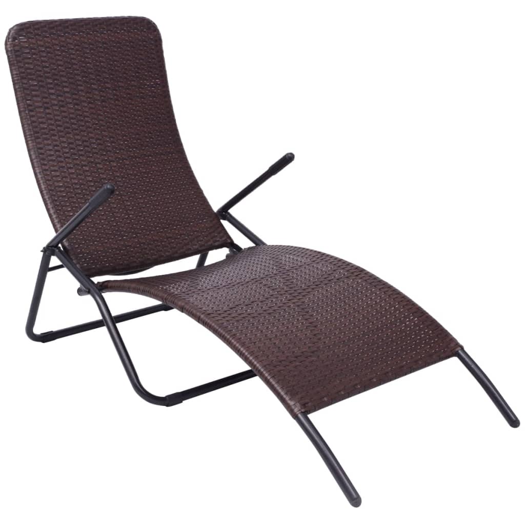 vidaXL Foldable Sun Lounger Poly Rattan Brown