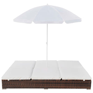 vidaXL Outdoor Rattan Lounge Bed with Umbrella Brown