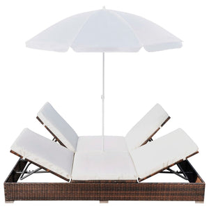 vidaXL Outdoor Rattan Lounge Bed with Umbrella Brown
